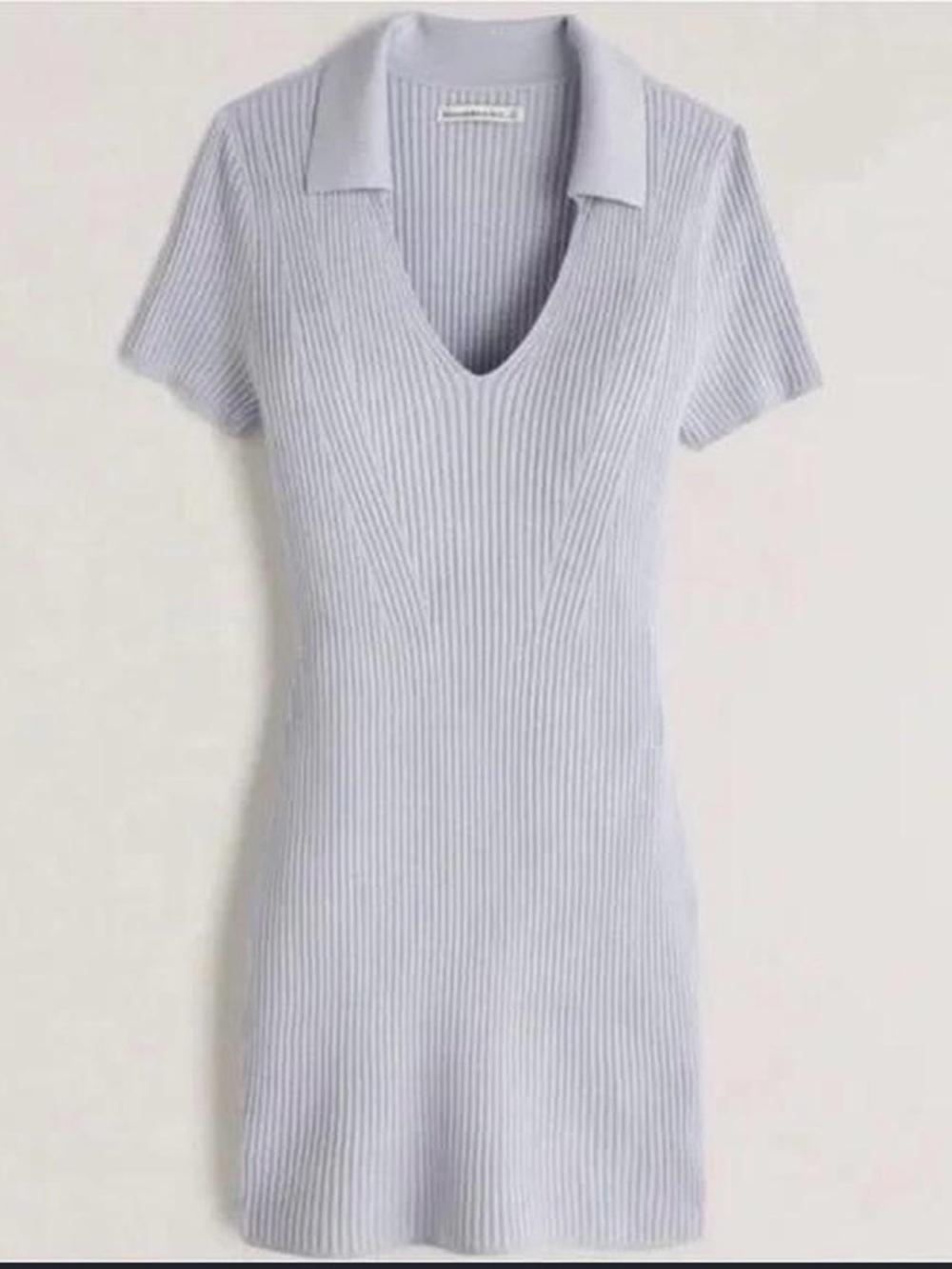 Abercrombie & Fitch Baby Blue Rib-Knit Stretch Polo Rugby Collared V-Neck Dress